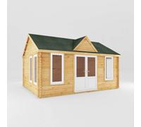 Mercia 5.3 x 4 m Clock Tower Log Cabin - 44 mm - White UPVC Windows & Door in Light Brown Mercia Light Brown