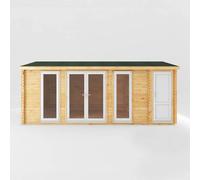 Mercia 6.1 x 3 m Home Office Studio with Side Shed with UPVC Windows & Doors in Brown Mercia Brown