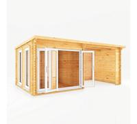 Mercia 6x3m Studio Pent Log Cabin with Patio Area, White UPVC Windows & Doors in Brown Mercia Brown