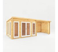 Mercia 7m x 3m Studio Pent Log Cabin With Patio Area (44mm) - White UPVC Windows & Doors, Brown