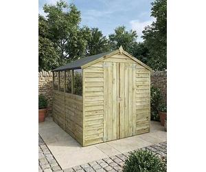 Mercia 8 X 6Ft Great Value Overlap Apex Shed With Windows And & Double Doors One Colour