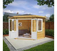 Mercia Corner 10' 4" x 10' 2" Hip Log Cabin - Premium 44mm Cladding Loglap - White UPVC