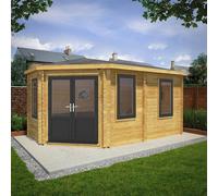Mercia Corner 10' 4" x 16' 8" Hip Log Cabin - Premium 44mm Cladding Loglap - Grey UPVC