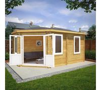 Mercia Corner 10' 4" x 16' 8" Hip Log Cabin - Premium 44mm Cladding Loglap - White UPVC
