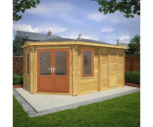 Mercia Corner 10' 4" x 16' 8" Hip Log Cabin Shed - Premium 44mm Cladding Loglap - Brown UPVC