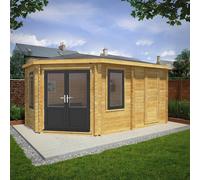 Mercia Corner 10' 4" x 16' 8" Hip Log Cabin Shed - Premium 44mm Cladding Loglap - Grey UPVC