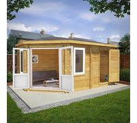 Mercia Corner 10' 4" x 16' 8" Hip Log Cabin Shed - Premium 44mm Cladding Loglap - White UPVC