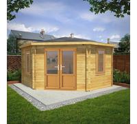 Mercia Corner 13' 7" x 13' 5" Hip Log Cabin - Premium 44mm Cladding Loglap - Brown UPVC