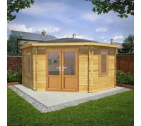 Mercia Corner 13' 7" x 13' 5" Hip Log Cabin - Premium 44mm Cladding Loglap - Brown UPVC