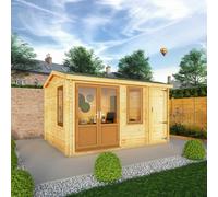 Mercia Elite 10' 3" x 13' 7" Apex Log Cabin - Premium 44mm Cladding Loglap - Brown UPVC