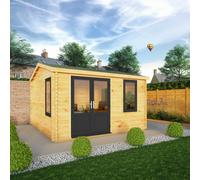 Mercia Elite 13' 6" x 13' 2" Apex Log Cabin - Premium 44mm Cladding Loglap - Grey UPVC