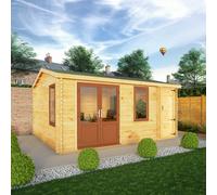 Mercia Elite 13' 6" x 16' 11" Apex Log Cabin - Premium 44mm Cladding Loglap - Brown UPVC