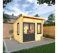 Mercia Helios 11' 5" x 10' Curved Log Cabin - Premium 44mm Cladding Loglap - Grey UPVC