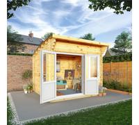 Mercia Helios 11' 5" x 10' Curved Log Cabin - Premium 44mm Cladding Loglap - White UPVC