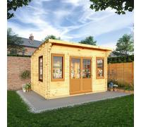 Mercia Helios 11' 5" x 13' 4" Curved Log Cabin - Premium 44mm Cladding Loglap - Brown UPVC