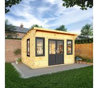 Mercia Helios 11' 5" x 13' 4" Curved Log Cabin - Premium 44mm Cladding Loglap - Grey UPVC