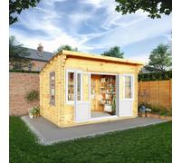 Mercia Helios 11' 5" x 13' 4" Curved Log Cabin - Premium 44mm Cladding Loglap - White UPVC