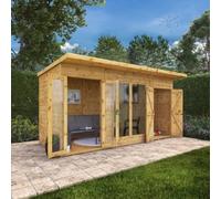 Mercia 14 x 6ft Maine Pent Summerhouse With Side Shed, Brown