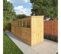 Mercia Modular Shiplap 16X4 Ft Pent Honey Brown Wooden Dip Treated Shed With Floor & 8 Windows