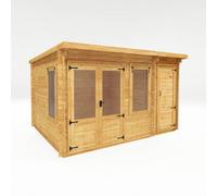 Mercia Pent Log Cabin with Side Shed - 19 mm - L332.6 x W412.8 x H249 cm in Brown Mercia Brown