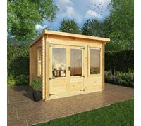 Mercia 9.8 x 9.8ft Double Door Wooden Pent Log Cabin - Size: 10 x 10ft - Brown - Mercia Garden - Wilko