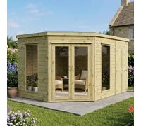 Mercia 8' x 12' Premium Corner Summerhouse w/ Side Shed, Brown