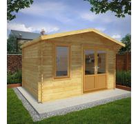 Mercia Retreat 11' 3" x 13' 6" Apex Log Cabin - Premium 44mm Cladding Loglap - Brown UPVC