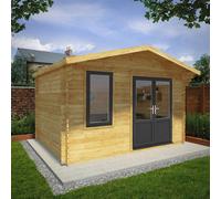 Mercia Retreat 11' 3" x 13' 6" Apex Log Cabin - Premium 44mm Cladding Loglap - Grey UPVC