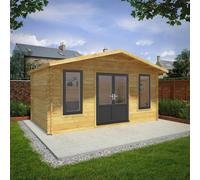 Mercia Retreat 11' 3" x 16' 10" Apex Log Cabin - Premium 44mm Cladding Loglap - Grey UPVC