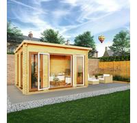 Mercia Studio 10' 11" x 13' 2" Pent Log Cabin - Premium 44mm Cladding Loglap - Brown UPVC