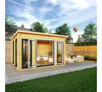 Mercia Studio 10' 11" x 13' 2" Pent Log Cabin - Premium 44mm Cladding Loglap - Grey UPVC