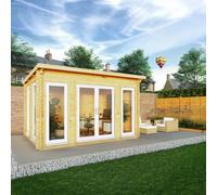 Mercia Studio 10' 11" x 13' 2" Pent Log Cabin - Premium 44mm Cladding Loglap - White UPVC