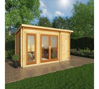 Mercia Studio 10' 11" x 13' 6" Pent Cabin with Shed - Premium 44mm Cladding Loglap - Brown UPVC