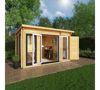 Mercia Studio 10' 11" x 13' 6" Pent Cabin with Shed - Premium 44mm Cladding Loglap - Grey UPVC
