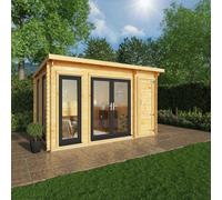 Mercia Studio 10' 11" x 13' 6" Pent Cabin with Shed - Premium 44mm Cladding Loglap - Grey UPVC