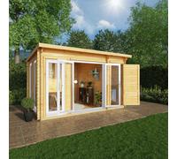 Mercia Studio 10' 11" x 13' 6" Pent Cabin with Shed - Premium 44mm Cladding Loglap - White UPVC