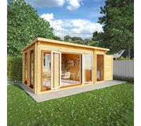 Mercia Studio 10' 11" x 16' 10" Pent Cabin with Shed - Premium 44mm Cladding Loglap - Brown UPVC