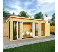Mercia Studio 10' 11" x 16' 10" Pent Cabin with Shed - Premium 44mm Cladding Loglap - Grey UPVC