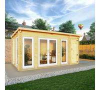 Mercia Studio 10' 11" x 16' 10" Pent Cabin with Shed - Premium 44mm Cladding Loglap - White UPVC