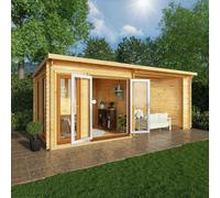 Mercia Studio 10' 11" x 19' 4" Pent Log Cabin - Premium 44mm Cladding Loglap - Brown UPVC