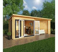 Mercia Studio 10' 11" x 19' 4" Pent Log Cabin - Premium 44mm Cladding Loglap - Grey UPVC