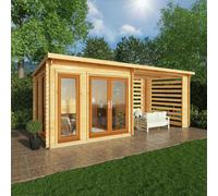 Mercia Studio 10' 11" x 19' 4" Pent Log Cabin Slatted - Premium 44mm Cladding Loglap - Brown UPVC