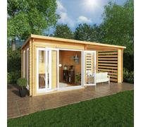 Mercia Studio 10' 11" x 19' 4" Pent Log Cabin Slatted - Premium 44mm Cladding Loglap - White UPVC