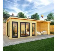 Mercia Studio 10' 11" x 22' 8" Pent Log Cabin - Premium 44mm Cladding Loglap - Grey UPVC