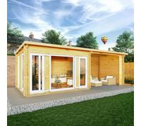 Mercia Studio 10' 11" x 22' 8" Pent Log Cabin - Premium 44mm Cladding Loglap - White UPVC
