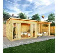 Mercia Studio 10' 11" x 22' 8" Pent Log Cabin Slatted - Premium 34mm Cladding Loglap