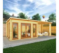 Mercia Studio 10' 11" x 22' 8" Pent Log Cabin Slatted - Premium 44mm Cladding Loglap - Brown UPVC