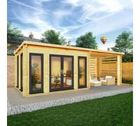 Mercia Studio 10' 11" x 22' 8" Pent Log Cabin Slatted - Premium 44mm Cladding Loglap - Grey UPVC