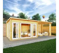 Mercia Studio 10' 11" x 22' 8" Pent Log Cabin Slatted - Premium 44mm Cladding Loglap - White UPVC