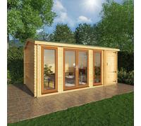 Mercia Studio 10' 3" x 16' 10" Apex Log Cabin - Premium 44mm Cladding Loglap - Brown UPVC